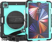 Schokbestendige kleurrijke siliconen + pc-beschermhoes met houder & schouderriem & handriem & pensleuf voor iPad Pro 12.9 2021 / 2020 / 2018 (hemelsblauw pc + zwart)