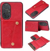 Voor Huawei P50 dubbele gesp PU + TPU schokbestendige magnetische beschermhoes met kaartsleuf en houder (rood)