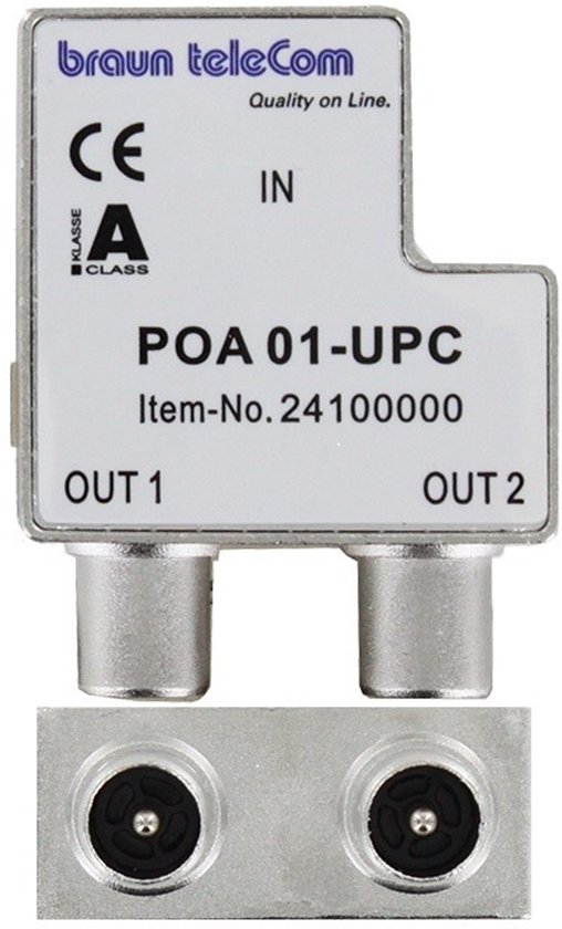 Braun Telecom TV splitter POA 01-UPC met 2 uitgangen - 4 dB / 5-2000 MHz (Horizon Box)