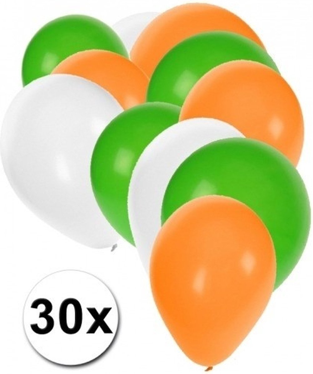 Party Ballonnen setje - groen-wit-oranje - 30x stuks - feestartikelen - versiering