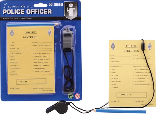 Foto: Klein toys politieagent rugzak 28x25x85 cm incl accessoires verstelbare riemen en een grote opening voor het makkelijk pakken en opbergen blauw geel