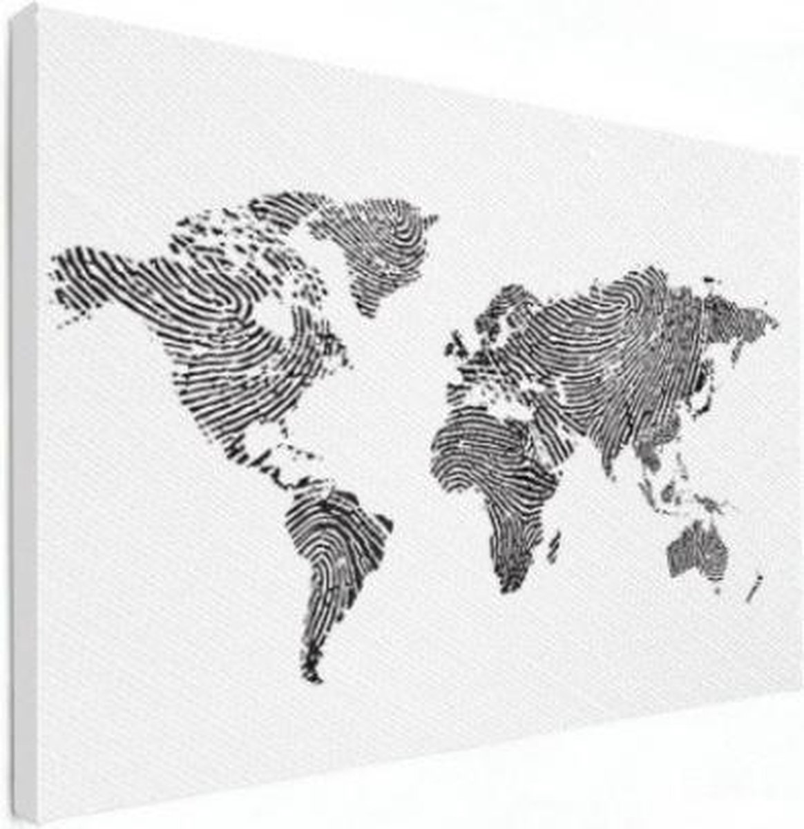 Afbeelding van product Wereldkaart Finger Prints Zwart - Canvas 120x80