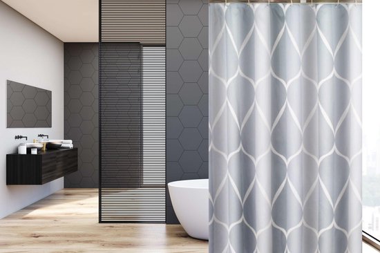 Su.B.dgn Douchegordijn 120x200 polyester badkamer douchegordijn wasbaar met 12 ringen | Grijs Patroon