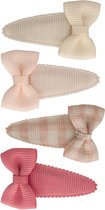 Setje baby haarspeldjes met strik nude check | Baby