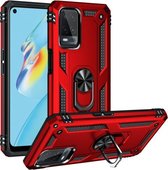 Voor OPPO A54 4G schokbestendige TPU + pc-beschermhoes met 360 graden roterende houder (rood)