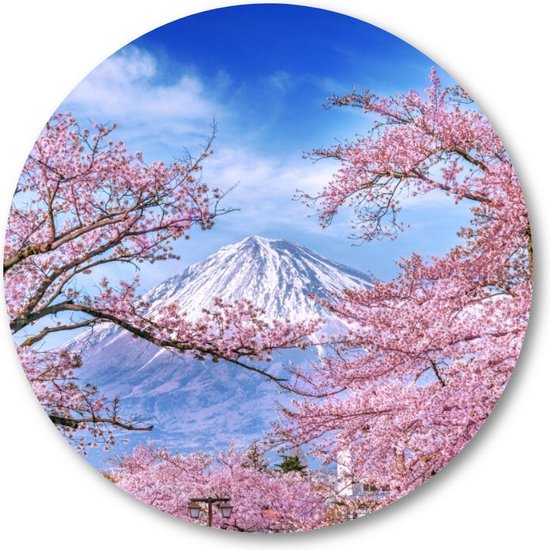 Fuji Mountain et Cherry Blossoms in Spring, Japan - Wall Circle 60cm - Outdoor Wall Circle - Aluminium Dibond - Besteposter - Paysage