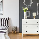 Metalen bedlamp met houteffect en linnen kap