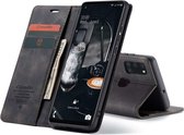 Retro Wallet Slim Case - Telefoonhoesje - Portemonnee Hoesje voor Samsung Galaxy A21S - Zwart