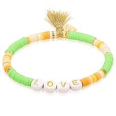 Twice As Nice High fashion armband, groene fimo beads, love met floche  19 cm