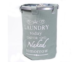 Ronde Wasmand met deksel - 50 L- Tekst LAUNDRY TODAY OR NAKED TOMORROW - Badkamer wasmand afsluitbaar - Waszak - Groen