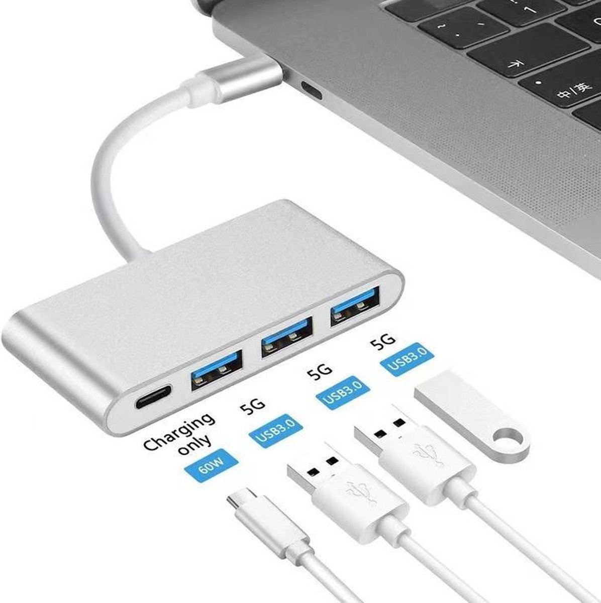 Garpex® USB C naar USB 3.0 Hub - USB 3.1 Type C naar USB A Adapter - 4-poorts