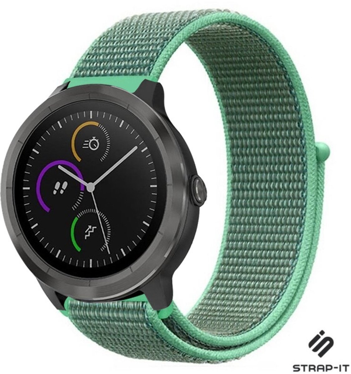 Nylon Smartwatch bandje - Geschikt voor Garmin Vivoactive 4 nylon bandje - 45mm - mint - Strap-it Horlogeband / Polsband / Armband