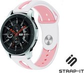 Siliconen Smartwatch bandje - Geschikt voor  Samsung Galaxy Watch duo sport band 45mm / 46mm - wit/roze - Strap-it Horlogeband / Polsband / Armband