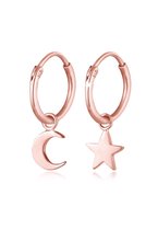 Elli Dames Oorbellen Dames Creoles Star Crescent Astro Look in 925 Sterling Silver Rose Gold Plated