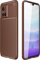 Voor vivo S10 koolstofvezel textuur schokbestendig TPU hoesje (bruin)