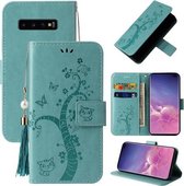 Voor Samsung Galaxy S10+ Reliëf Lucky Tree Horizontale Flip Lederen Case met Houder & Kaartsleuf & Portemonnee & Lanyard (Groen)