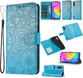 Voor Xiaomi Mi CC9 Skin Feel Reliëf Zonnebloem Horizontale Flip Lederen Case met Houder & Kaartsleuven & Portemonnee & Lanyard (Blauw)