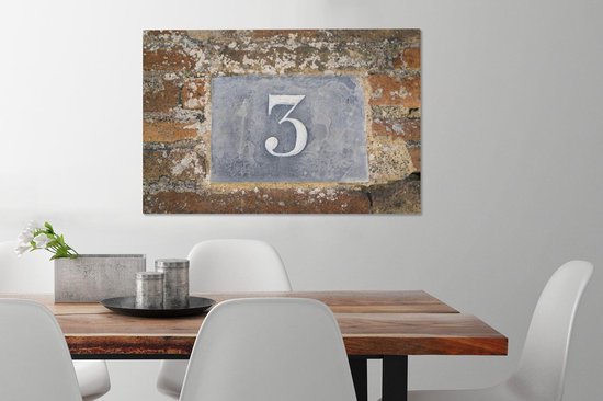 Tableau sur toile numéro 3 signe numéro de maison - 90x60 cm - Décoration murale