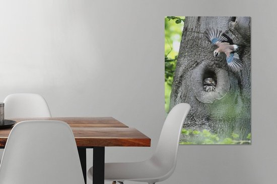 Jay avec un hibou 60x90 cm - Tirage photo sur toile (Décoration murale salon / chambre)