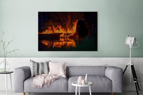 Burning Viking ship 120x80 cm - Tirage photo sur toile (Décoration murale salon / chambre)