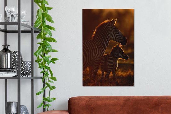 Zebra avec jeune toile 2cm 60x90 cm - Tirage photo sur toile peinture (Décoration murale salon / chambre) / animaux sauvages Peintures sur toile