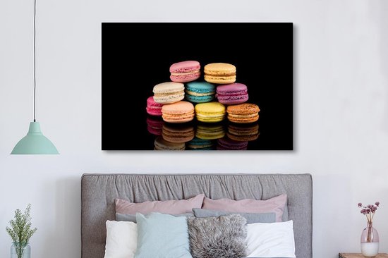 Peintures sur Toile - Macarons sur Fond Noir - 180x120 cm - Décoration murale XXL /