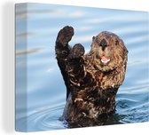 Canvas Schilderij Otter in het water - 80x60 cm - Wanddecoratie