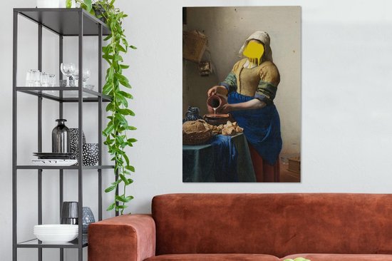 Traité du vieux maître Johannes Vermeer avec une goutte de peinture jaune 90x140 cm - Tirage photo sur toile (Décoration murale salon / chambre)