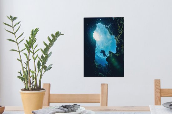 Plongeur dans une grotte marine 20x30 cm - petit - Tirage photo sur toile (Décoration murale salon / chambre) / Mer et plage