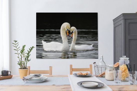 Deux cygnes câlins 120x90 cm - Tirage photo sur toile (Décoration murale salon / chambre) / Peintures sur toile animaux sauvages