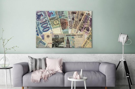 Toile de billets de rouble russe 140x90 cm - Tirage photo sur toile (Décoration murale salon / chambre)