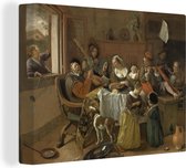 Canvas Schilderij Het vrolijke huisgezin - Jan Steen - 80x60 cm - Wanddecoratie