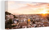 Canvas Schilderij Europa - Lissabon - Zonsondergang - 80x40 cm - Wanddecoratie