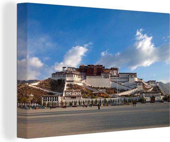 Canvas schilderij 140x90 cm - Wanddecoratie Blauwe lucht boven het Potalapaleis in China - Muurdecoratie woonkamer - Slaapkamer decoratie - Kamer accessoires - Schilderijen