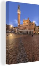 Canvas schilderij 90x140 cm - Wanddecoratie Het beroemde en historische Piazza del Campo bij Siena in Italië - Muurdecoratie woonkamer - Slaapkamer decoratie - Kamer accessoires - Schilderijen