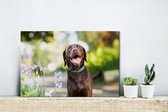 Canvas Schilderij Een Labrador Retriever met mooie bloemen - 30x20 cm - Wanddecoratie