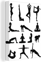 Une illustration en noir et blanc de différentes poses de yoga sur toile 120x160 cm - Tirage photo sur toile (Décoration murale salon / chambre) XXL / Grand format!