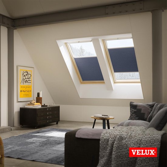Store plissé occultant d'origine VELUX (FHC), cadre argenté, S06, 606, 4, Blue clair