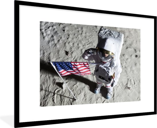 Foto: Fotolijst incl poster astonaut amerika vlag 120x80 cm posterlijst