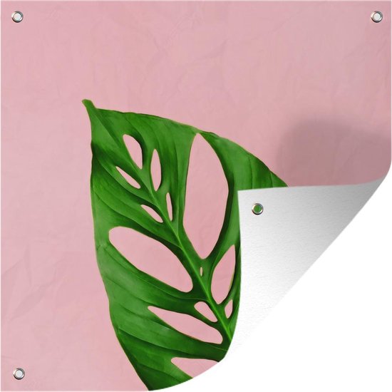Tuinposters Botanisch blad met felle kleur als achtergrond - 50x50 cm - Tuindoek - Buitenposter