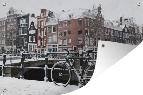 Muurdecoratie Amsterdam - Fiets - Winter - 180x120 cm - Tuinposter - Tuindoek - Buitenposter