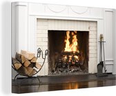 Cheminée dans un mur blanc 180x120 cm - Tirage photo sur toile (Décoration murale salon / chambre) XXL / Groot format!