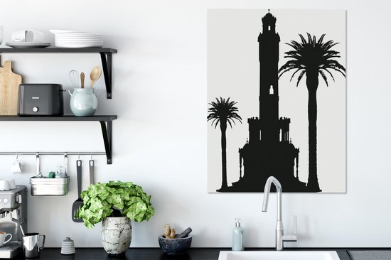 Illustration Zwart et blanc d'une tour à Izmir en Turquie 60x80 cm - Tirage photo sur toile (Décoration murale salon / chambre)