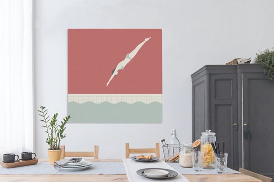 Une illustration d'une femme plongeant en nageant sur toile 160x120 cm - Tirage photo sur toile (Décoration murale salon / chambre) XXL / Groot format!