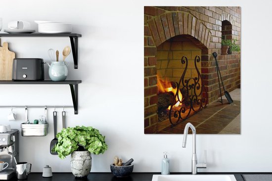 Feu dans une cheminée 60x80 cm - Tirage photo sur toile (Décoration murale salon / chambre)