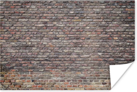Afbeelding van een grijze bakstenen muur De grijze kleur loopt op het laatst over in bruin waardoor het een robuust effect krijgt 30x20 cm - klein - Foto print op Poster (wanddecoratie woonkamer / slaapkamer)