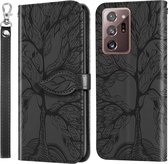 Voor Samsung Galaxy Note20 Ultra Life of Tree Embossing Pattern Horizontale Flip Leather Case met houder & kaartsleuf & portemonnee & fotolijst & Lanyard (zwart)