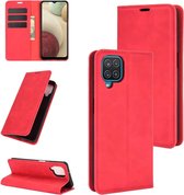 Voor Samsung Galaxy A12 Retro-skin Business magnetische zuignap lederen tas met houder & kaartsleuven & portemonnee (rood)