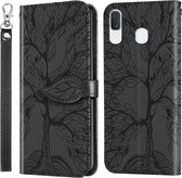 Voor Samsung Galaxy A20 / A30 Life of Tree Embossing Pattern Horizontale flip lederen tas met houder & kaartsleuf & portemonnee & fotolijst & lanyard (zwart)