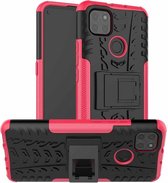 Voor Motorola Moto G9 Power Tyre Texture Shockproof TPU + PC beschermhoes met houder (roze)